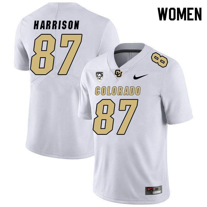 Women #87 Michael Harrison Colorado Buffaloes College Football Jerseys Stitched Sale-White - Click Image to Close